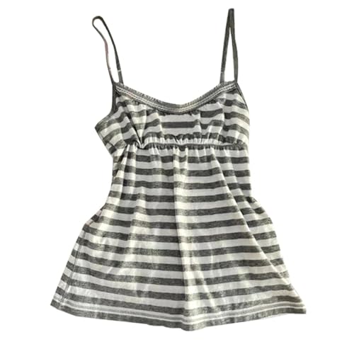 Emo Coquette Cropped Top Grunge 2000er Spaghettiträger Tops Streetwear Vintage Camisole Y2k Gepard Tops, Grau gestreift, Mittel von MANGMAO