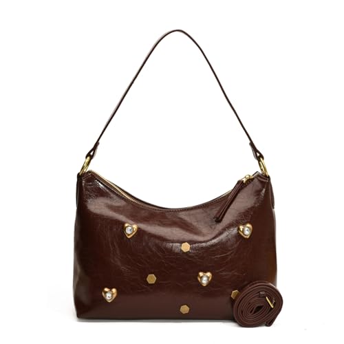 MANGMAO Nieten Geldbörsen Y2k Umhängetasche 90er Jahre Punk Designer Handtasche Vegan Leder Schultertaschen 2000er Streetwear, Dunkelbraun, Einheitsgröße von MANGMAO