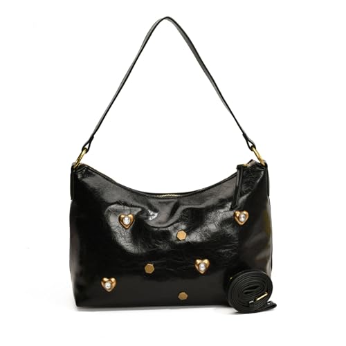 MANGMAO Nieten Geldbörsen Y2k Umhängetasche 90er Jahre Punk Designer Handtasche Vegan Leder Schultertaschen 2000er Streetwear, Schwarz, Einheitsgröße von MANGMAO