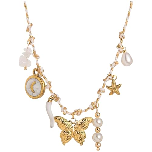 MANGMAO Strand-Charm-Halskette für Damen, Sommer, Strand, niedlicher Schmuck, adrette, ästhetische Sachen, Y2k-Accessoires, 61 cm, Polyester, Ohne von MANGMAO