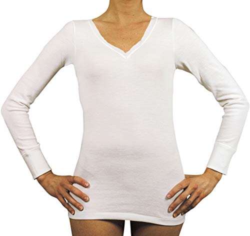 MANIFATTURA BERNINA Velan 40202 (Größe 2) - Thermo Langarmshirt Unterhemd für Frauen mit V-Ausschnitt aus Wolle und Baumwolle von MANIFATTURA BERNINA