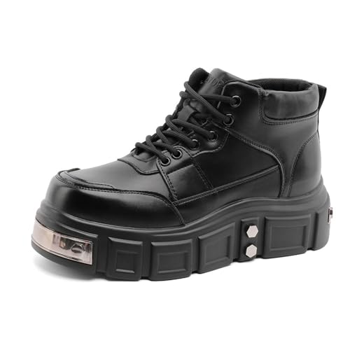 Arbeitsstiefel für Herren, dicke Sohle, Oxford-Stiefel, britischer Stil, mittelhoch, modisch, trendig, Schwarz, 41.5 EU von MANLADUO