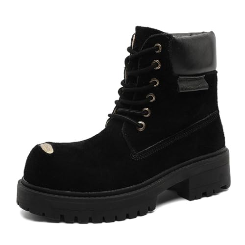 Herren Arbeitsstiefel aus echtem Leder, hohe Oberseite, dicke Sohle, lässig, britischer Stil, Wildleder, modische Stiefel, Schwarz, 38.5 EU von MANLADUO