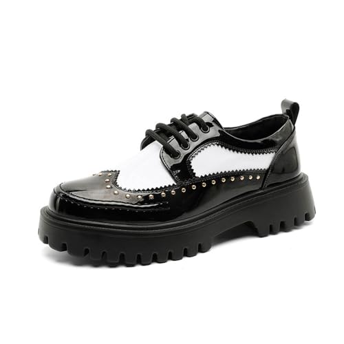 Herren Brogue-Lederschuhe klobige Sohle Kleid Schuhe Mode Arbeit Hochzeit Schuhe, Schwarz, 41.5 EU von MANLADUO