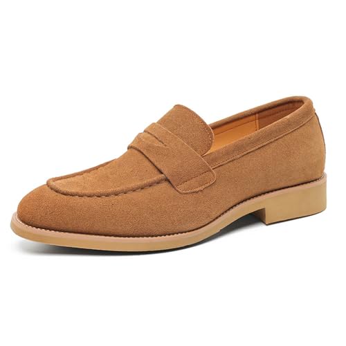 Herren Casual Loafers British Style Slip On Retro Leder Schuhe, CAMEL, 40 EU von MANLADUO