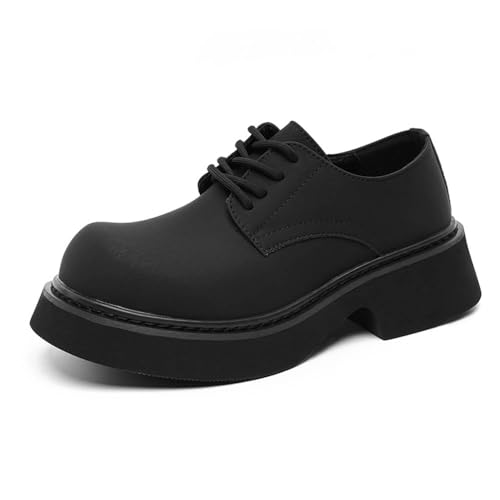 Herren Chunky Plateau Kleid Schuhe Mode Schwarz Arbeitskleidung Freizeitschuhe Höhe Erhöhung Lederschuhe, Schwarz, 41 EU von MANLADUO
