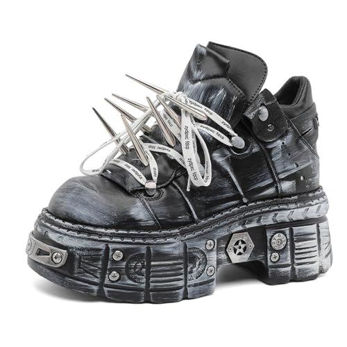 Herren Dicke Sohle Höhe Erhöhung Arbeitsschuhe Retro Metall Mode Britischer Stil Einzigartige Freizeitschuhe, Schwarz, 39.5 EU von MANLADUO