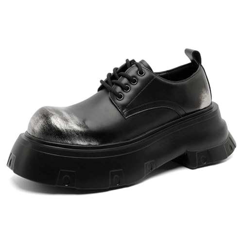 Herren Distressed Plateau Arbeitsschuhe Höhe Erhöhung Casual Lederschuhe Britischer Vintage-Stil, Schwarz, 42.5 EU von MANLADUO