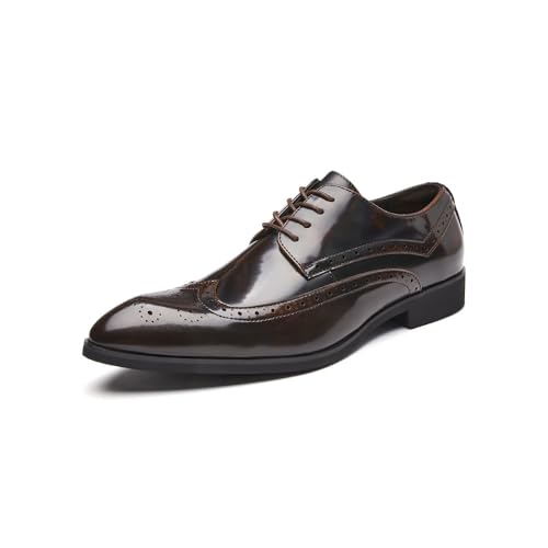 Herren Lackleder Glänzend Kleid Schuhe Spitz Zehen Brogue Oxford Schuhe Britischer Stil, Braun, 39.5 EU Herren Lackleder Glänzend Kleid Schuhe Spitz Zehen Brogue Oxford Schuhe Britischer Stil, Braun, 39.5 EU von MANLADUO