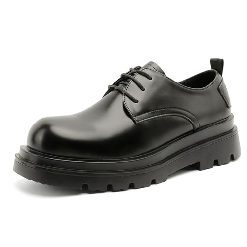 Herren Plateau Arbeitsschuhe British Style Low Top Casual Fashion Lederschuhe, Schwarz, 43 EU von MANLADUO