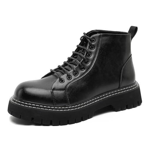 Herren Plateau High Top Lederschuhe Britischer Stil Stiefeletten Mode Arbeit Oxford Schuhe, Schwarz, 42.5 EU von MANLADUO