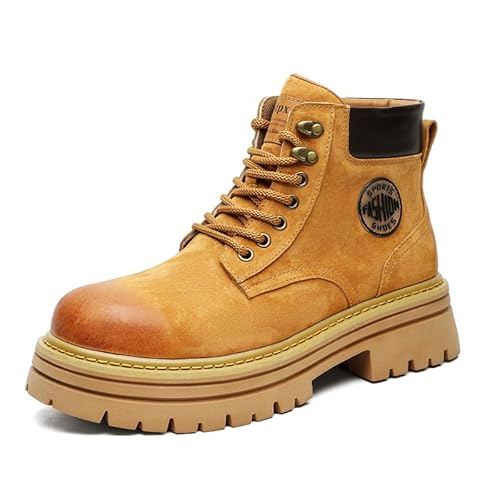 Herren Retro British Style Leder Arbeitsstiefel Chunky Sole Casual Ankle Shoes, CAMEL, 41 EU von MANLADUO