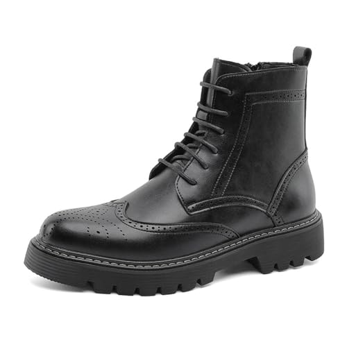 Herren-Stiefel mit seitlichem Reißverschluss, britischer Stil, Brogue, hohe Oberseite, lässige Arbeitsschuhe, Schwarz, 41 EU von MANLADUO
