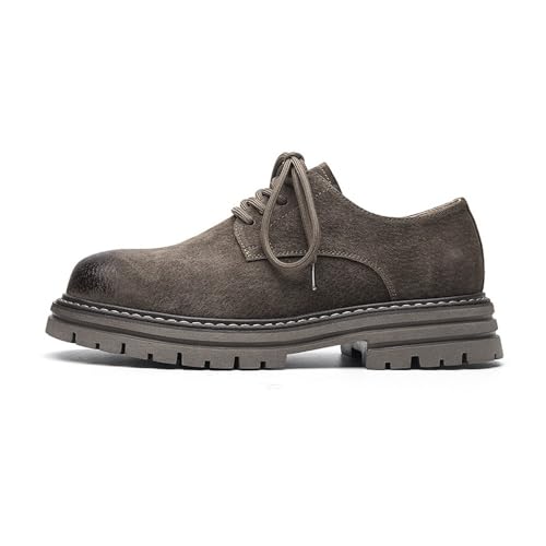 Herren Vintage Dicke Sohle Low-Cut Casual Oxford Schuhe Britischer Stil Leder Arbeitsschuhe mit Distressed Finish, Braun, 46 EU von MANLADUO
