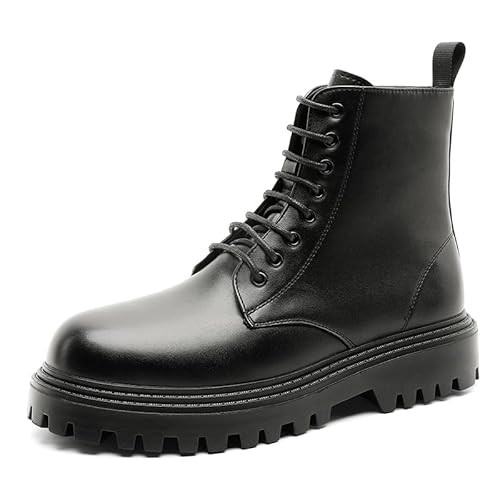 Herrenstiefel, hohe Oberseite, dicke Sohle, britischer Stil, Kalbsleder, modische Arbeitsstiefel, Schwarz, 41 EU von MANLADUO