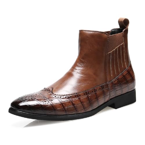 MANLADUO Herren Business Chelsea Boots Brogue Patchwork British Style Vintage Leder Schuhe, Braun, 10 US MANLADUO Herren Business Chelsea Boots Brogue Patchwork British Style Vintage Leder Schuhe, Braun, 10 US von MANLADUO