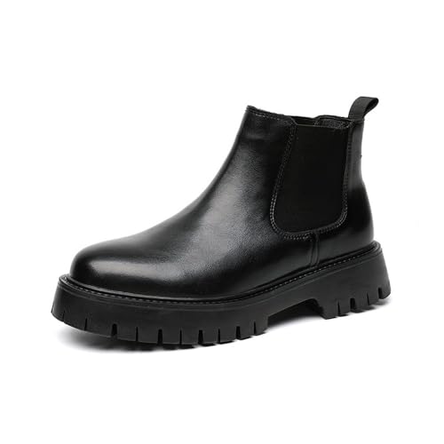 MANLADUO Herren Chelsea Boots - Chunky Sole Waterproof Slip On Leather Work Boots, Schwarz, 38 EU von MANLADUO