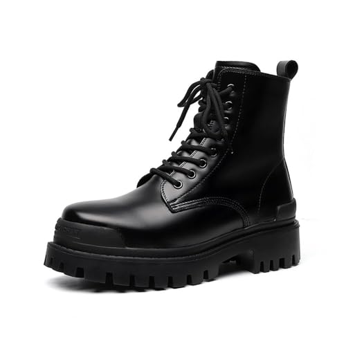 MANLADUO Herren Motorradstiefel mit dicker Sohle, hohe Wadenmitte – lässige Arbeit und modische Schuhe, Schwarz, 42 EU von MANLADUO