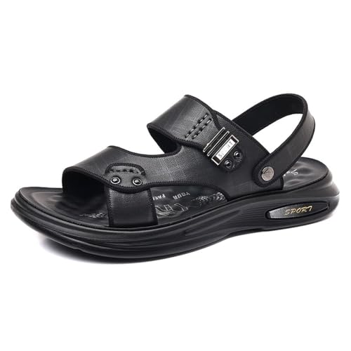 MANLADUO Herren-Sandalen aus echtem Leder – Sommer, Outdoor, modisch, lässig, Strand, Slipper, rutschfest, zum Fahren, Schwarz, 8.5 MANLADUO Herren-Sandalen aus echtem Leder – Sommer, Outdoor, modisch, lässig, Strand, Slipper, rutschfest, zum Fahren, Schwarz, 8.5 von MANLADUO