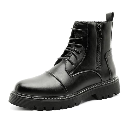 MANLADUO Herren-Stiefel im britischen Stil, mittelhoch, Reißverschluss, klobige Sohle, modische Knöchelschuhe, Schwarz, 40 EU von MANLADUO