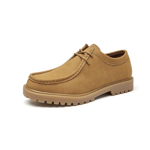 MANLADUO Herren Vintage Casual Lederschuhe Outdoor Arbeitsstiefel Echtes Leder Britischer Stil Wanderschuhe, gelb, 39.5 EU von MANLADUO
