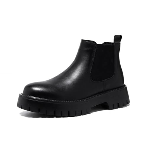 MANLADUO Herren Vintage Chelsea Boots High Top British Style Stiefeletten Dicke Sohle Mode Leder Schuhe, Schwarz, 38.5 EU von MANLADUO
