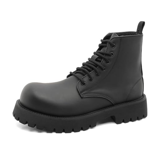 MANLADUO Herren Vintage High-Top Arbeitsstiefel Britischer Stil Casual Biker Leder Mode Schuhe, Schwarz, 38.5 EU von MANLADUO