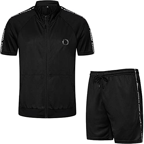 MANLUODANNI Herren Jogginganzug, Trainingsanzug Kurze Sommer Männer Sportbekleidung Freizeitanzug 2-teiliges Freizeitanzüge Outfit Kurzarm Shirts Kurze Hose Sets Fitness Gym Running Schwarz L von MANLUODANNI