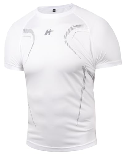 Herren Sport Tshirts Herren Slim Atmungsaktiv Funktionelles Sportshirt Laufen Fitness Schnell Trocknend Kurzarm-T-Shirt Weiß XL von MANLUODANNI