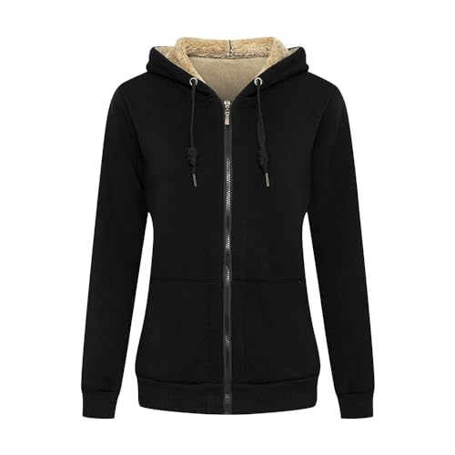 MANLUODANNI Damen Kapuzensweatshirt, Damen Kapuzenjacke Sweatjacke Kapuzenpullover Hoodie mit Zipper Baumwolle Sweatshirtjacke Pullover mit Fleecefutter Schwarz M von MANLUODANNI