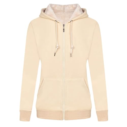 MANLUODANNI Damen Sweatjacke Kapuzenjacke Fleecejacke Kapuzenpullover Hoodie Baumwolle Sweatshirtjacke Pullover Kapuzensweatshirt mit Fleecefutter Khaki M von MANLUODANNI