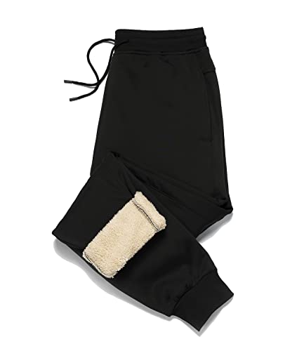MANLUODANNI Herren Casual Fleece Jogger Sweatpants Herren Winter Warm Plüsch Hose, Pure Black, 27-32 von MANLUODANNI
