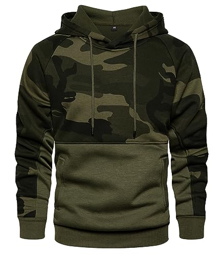 MANLUODANNI Herren Herbst Oberbekleidung Langarm Camouflage Kapuzen-Sweatshirt L Armeegrün von MANLUODANNI