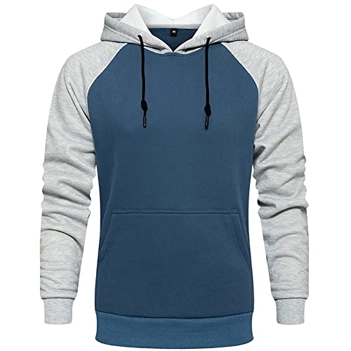 MANLUODANNI Herren Hoodie Farbblock Warm Kapuzenpullover Hoodies Langarm Pullover Männer Hoody mit Kapuze Sweatshirt Blau XXL von MANLUODANNI