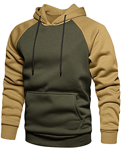 MANLUODANNI Herren Kapuzenpullover, Raglan Hoodie Herren Pullover mit Kapuze Casual Sweatshirt Classic Farbabstimmung Hoody Rundhals Armeegrün L von MANLUODANNI