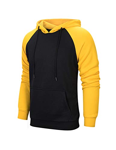 MANLUODANNI Herren Pullover Hoodies Kapuzenpullover Sweatshirt Patchwork Top Casual Hoody mit Kängurutasche, Schwarz , L von MANLUODANNI