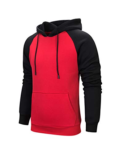 MANLUODANNI Herren Pullover Hoodies Kapuzenpullover Patchwork Top Casual Hoodie mit Kanga Tasche XXL Schwarz-Rot von MANLUODANNI