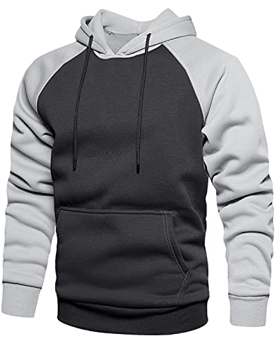 MANLUODANNI Herren Raglan Hoodie, Kapuzenpullover Herren Schlichter Vintage Pullover mit Kapuze Casual Sweatshirt Classic Farbabstimmung Männer Hoody Rundhals Dunkelgrau M von MANLUODANNI