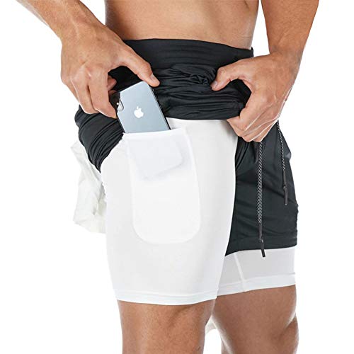 MANLUODANNI Herren Running Shorts, Herren 2 in 1 Laufshorts Fitness Sporthose Kurz Jogginghose Schnelltrocknende Laufhose Mit Taschen Reißverschlussfach Schwarz 3XL von MANLUODANNI