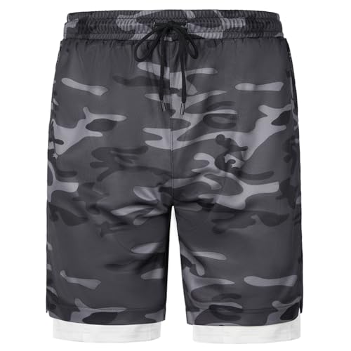 MANLUODANNI Herren Sport Shorts Herren 2 in 1 Laufshorts Sommer Fitness Sporthose Kurz Running Training Schnelltrocknende Sport Shorts Mit Taschen Tarnung XXL von MANLUODANNI