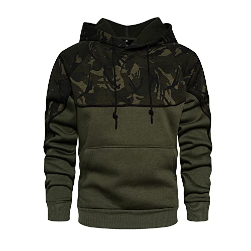 MANLUODANNI Herren Tarnung Hoodie Kapuzenpullover Männer Langarm Sweatjacke Sweat Hoodies Pulli mit Kapuze Farbblock Grün L von MANLUODANNI