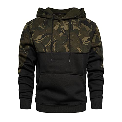 MANLUODANNI Herren Tarnung Hoodie Kapuzenpullover Männer Langarm Sweatjacke Sweat Hoodies Pulli mit Kapuze Farbblock Schwarz XXL von MANLUODANNI