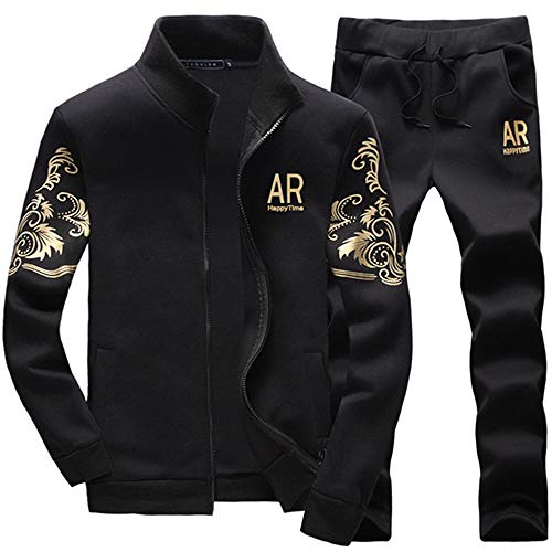 MANLUODANNI Herren Trainingsanzug Sets Hose Full Zip Jogging Gym Anzug Jacke mit Taschen XL 78black von MANLUODANNI
