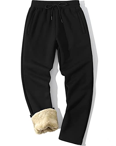 MANLUODANNI Herren Winter Fleece Sweatpants Sherpa gefütterte Hose Active Drawstring Jogger Hose, Schwarz3, X-Groß von MANLUODANNI