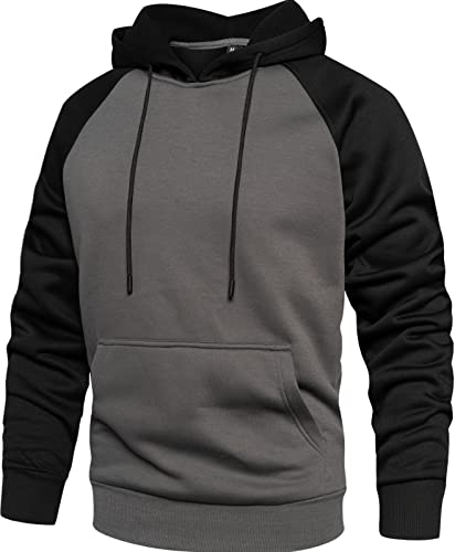 MANLUODANNI Hoodie Herren Raglan Pullover Slim Fit Männer Kapuzenpullover Farbblock Hoodi Langarm Long Sleeve Streetwear Unisex Casual Dunkelgrau+Schwarz XL von MANLUODANNI