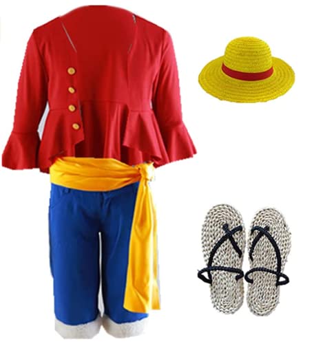 MANMICOS Anime Monkey D Luffy Cosplay Kostüm Halloween Herren Full Suit, rot, XL von MANMICOS