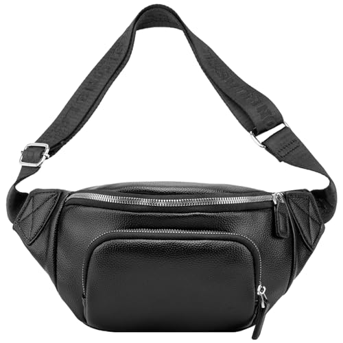 MANNUOSI Damen Mode Hüfttaschen Bauchtasche umhängetasche Damen stylisch hüfttasche Leder brustbeutel Schultergurten Gürteltasche Schwarz 2 von MANNUOSI