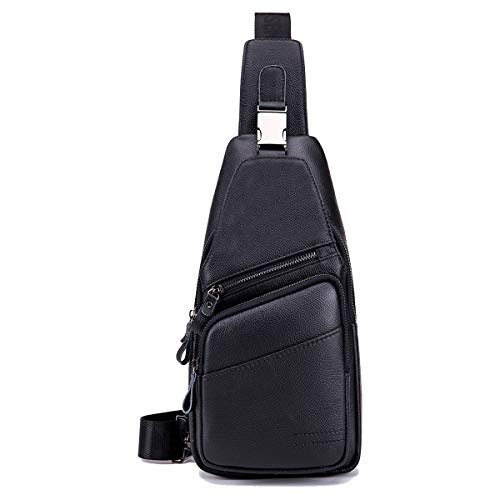 MANNUOSI Herren Brusttasche leder umhängetasche Sling Bag Crossbody Bag Sport Schultertasche Outdoor Reisen Wandern mehrere Taschen Sling (Schwarz A) von MANNUOSI