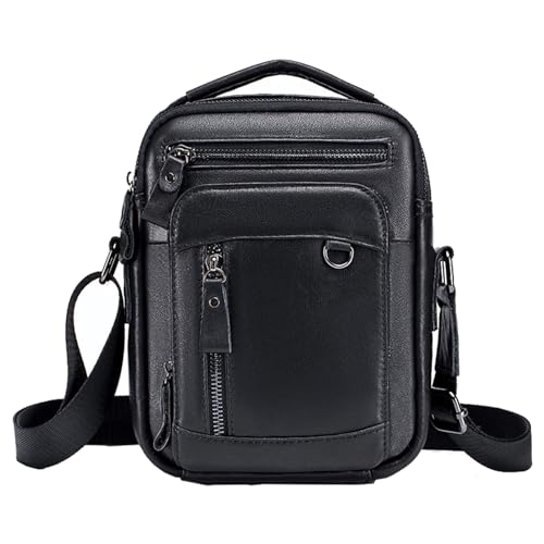 MANNUOSI Herren Schultertaschen Fashion Freizeit Crossbody Tasche Echtleder Handtasche Schwarz von MANNUOSI