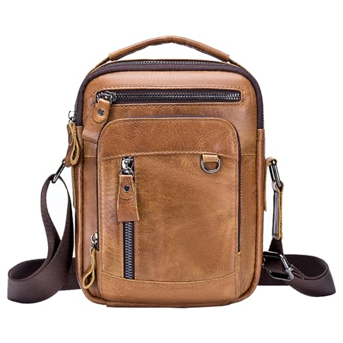 MANNUOSI Herren Schultertaschen Fashion Freizeit Crossbody Tasche Echtleder Handtasche Braun von MANNUOSI